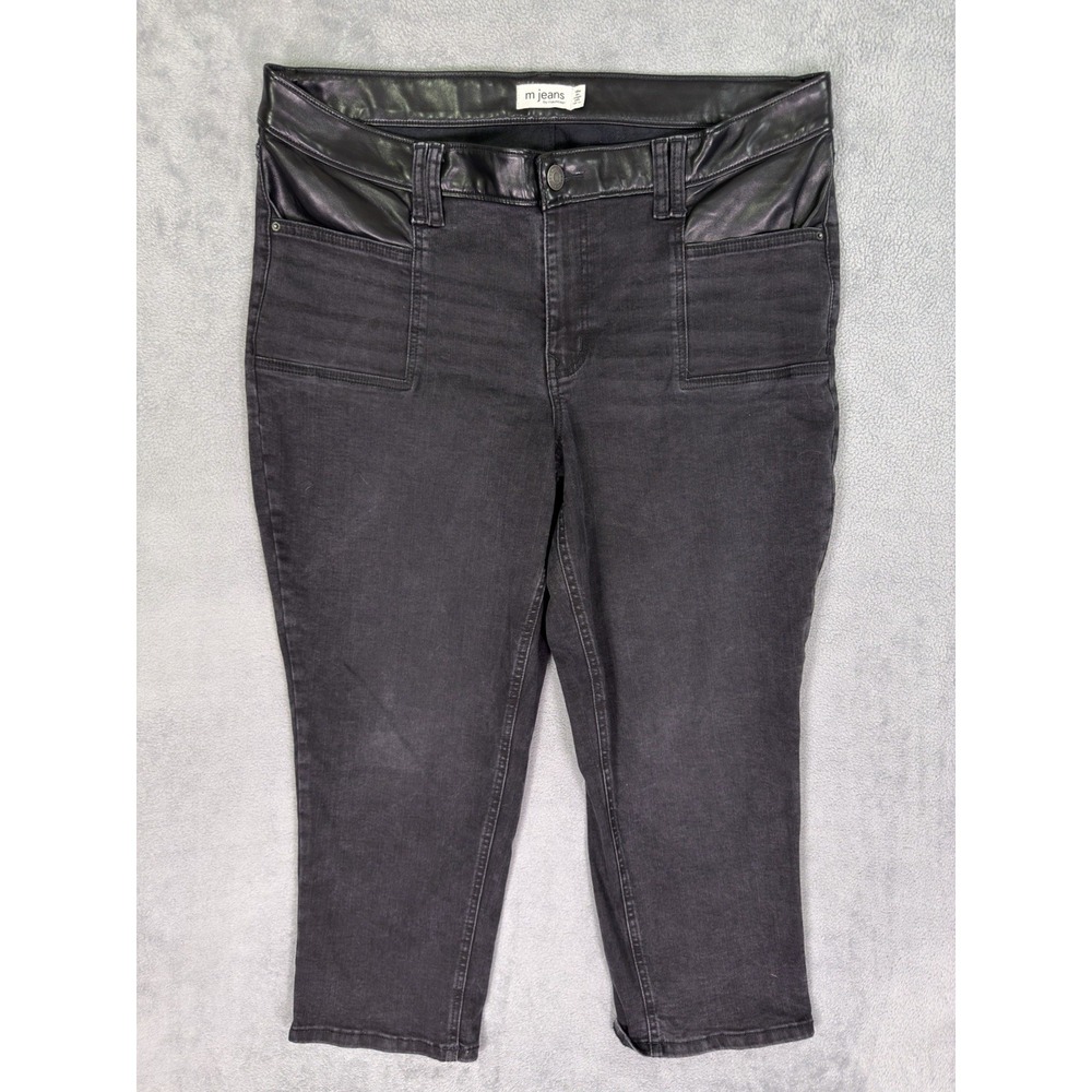 Maurices Jeans Womens 18W Black Denim Pleather Slim Straight Ankle High Rise